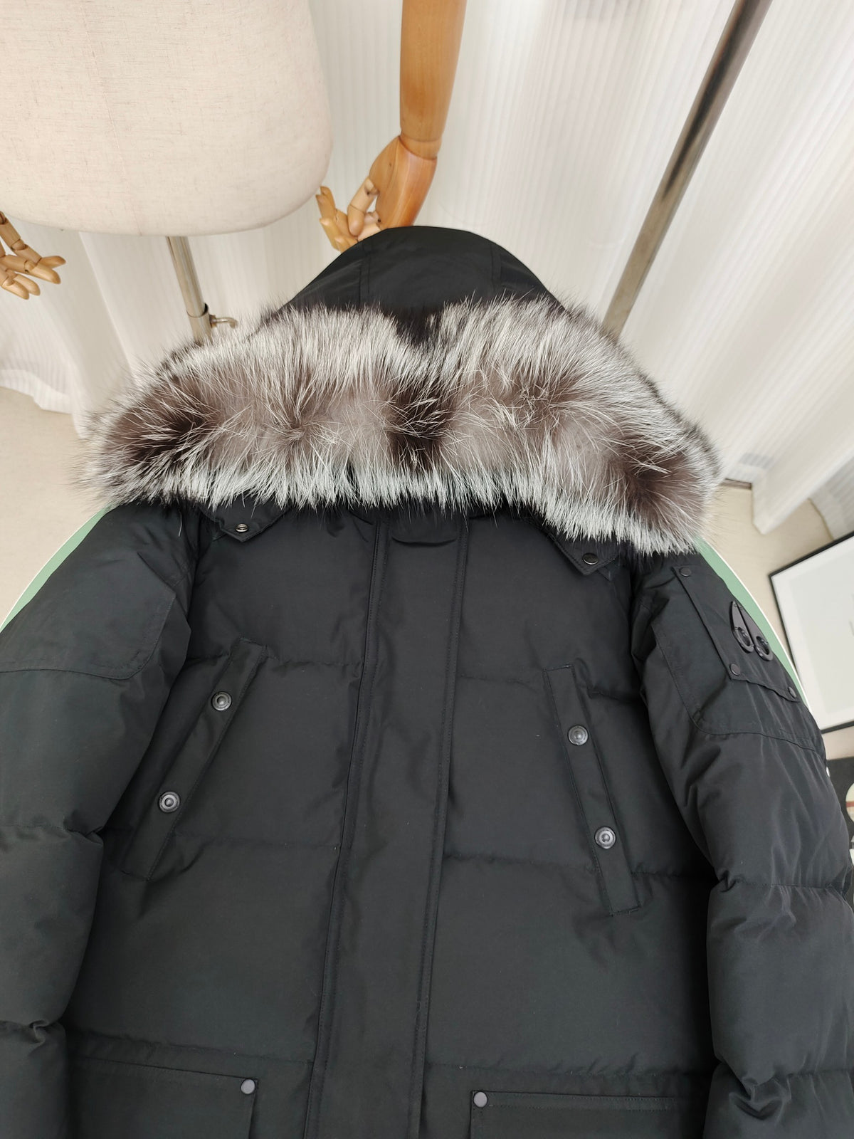 Moose Knuckles Charcoal Gray Trimmed-Hood Long Puffer Parka