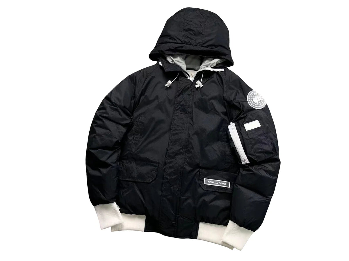 Canada Goose Black Contrast-Trim Hooded Bomber Jacket
