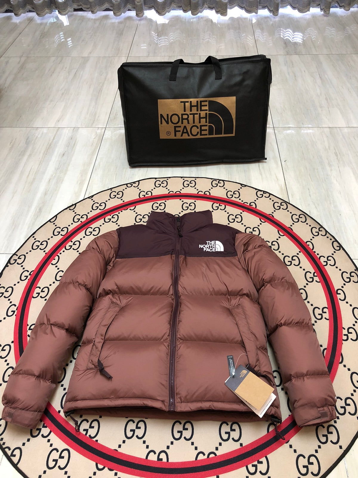 The North Face Rose Brown and Burgundy Colorblock Puffer Jacket