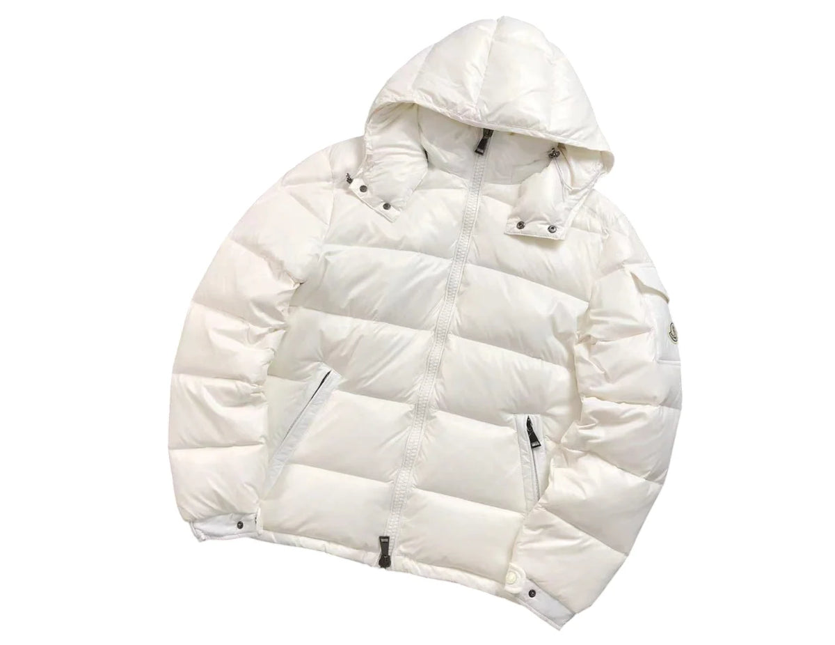 Moncler White Hooded Horizontal-Quilted Puffer Jacket