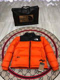 The North Face Orange and Black Colorblock Puffer Jacket