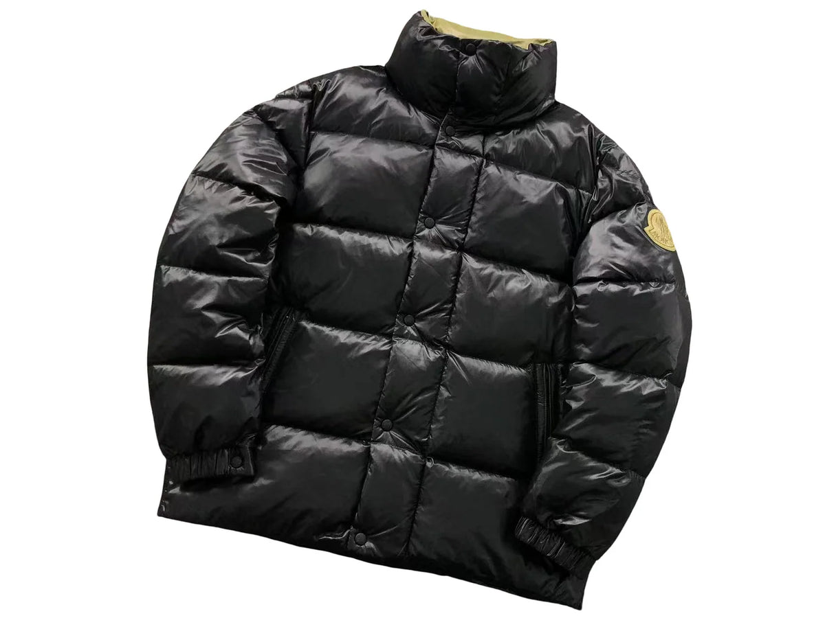 Moncler Glossy Black Contrast-Patch Stand-Collar Puffer Jacket