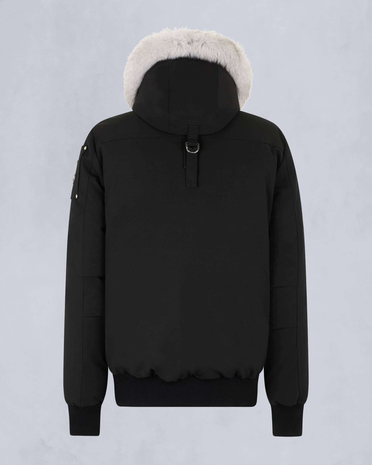 Moose Knuckles Black White-Trimmed Hooded Bomber Jacket