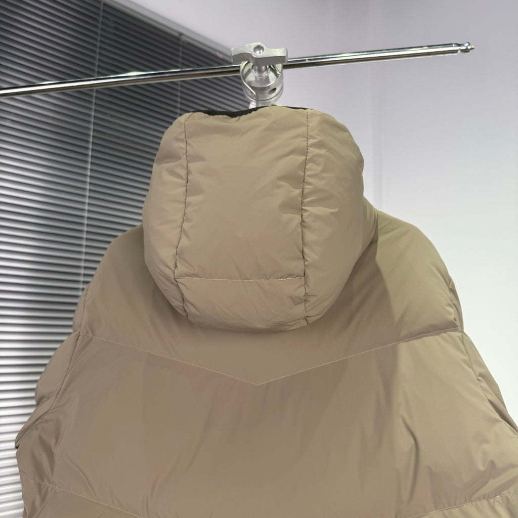 Moncler Sand Beige Graphic-Logo Hooded Puffer Jacket