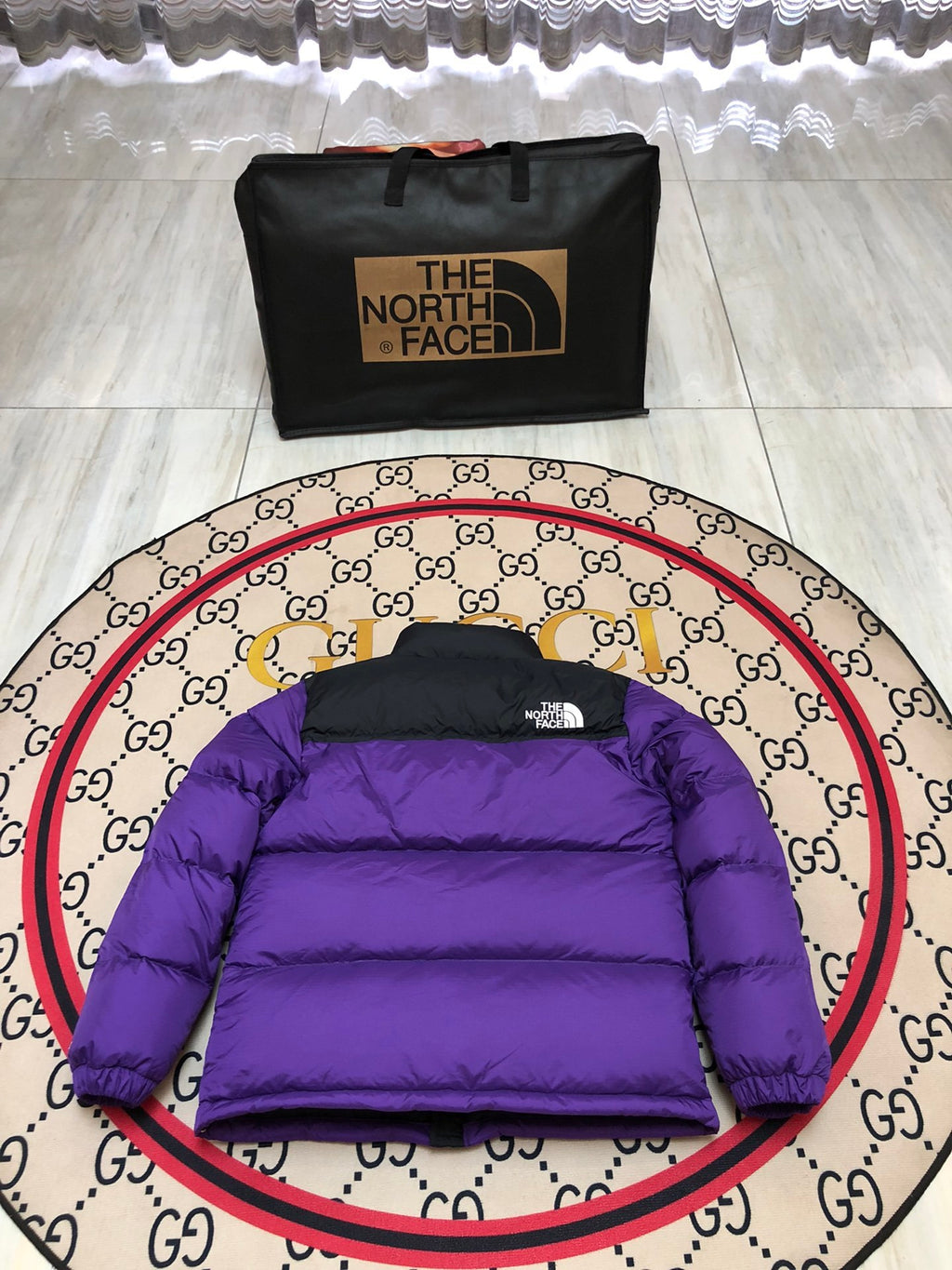 The North Face Purple and Black Colorblock Puffer Jacket