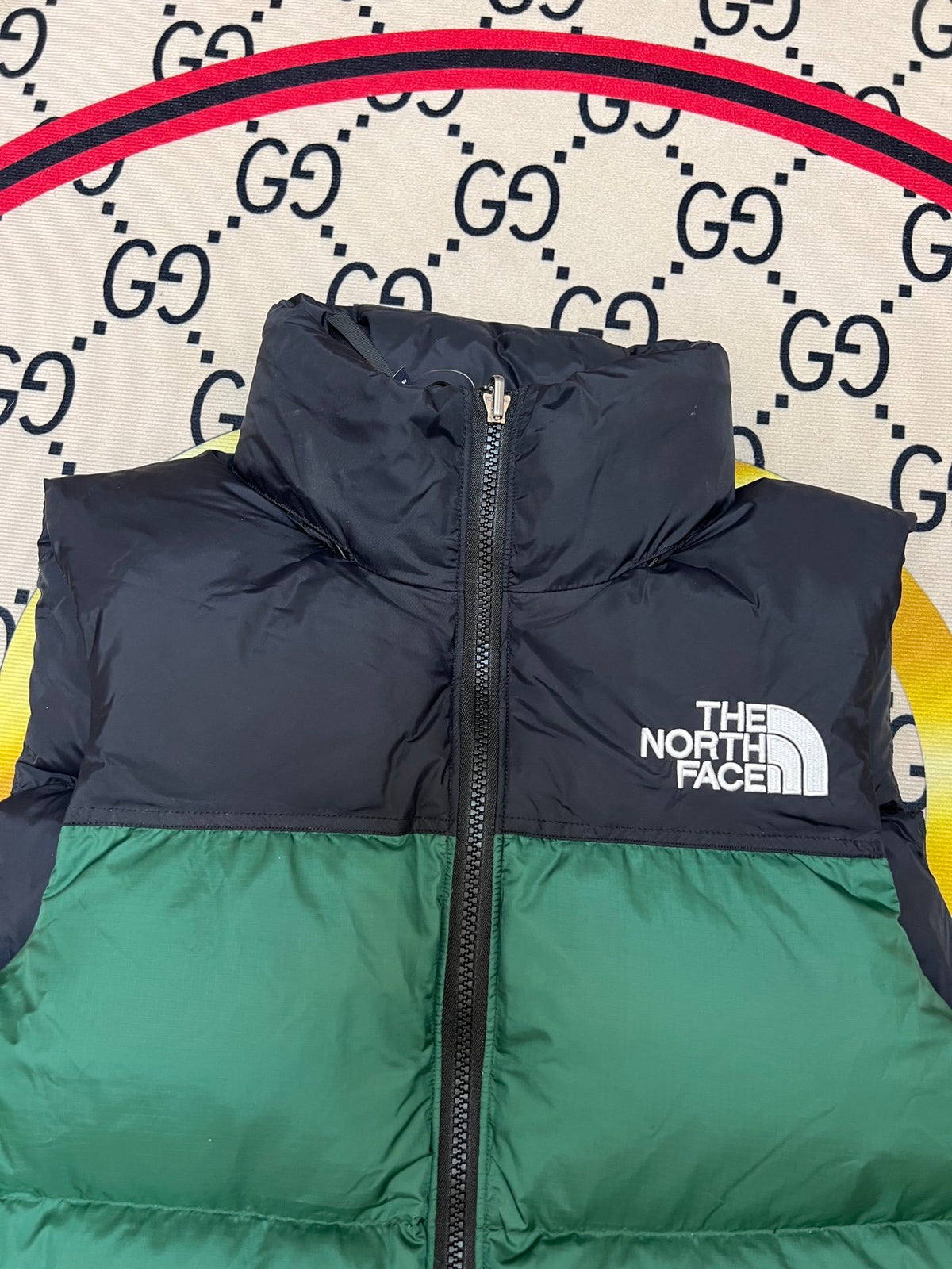 The North Face Forest Green and Black Colorblock Puffer Vest