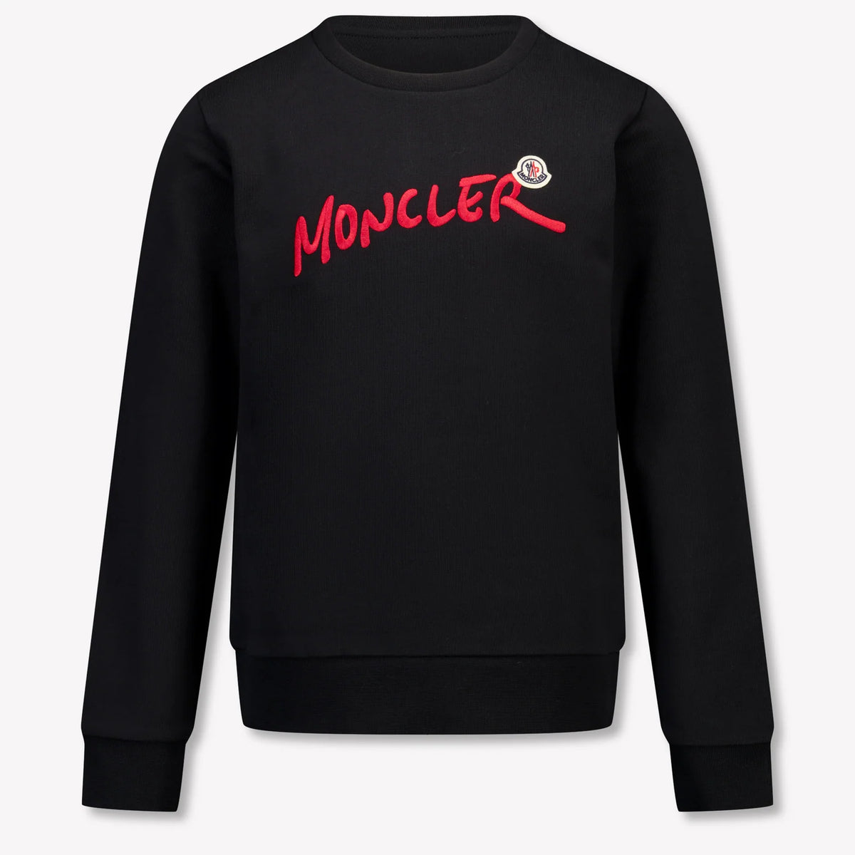Moncler Black Crewneck Sweatshirt with Red Script Logo