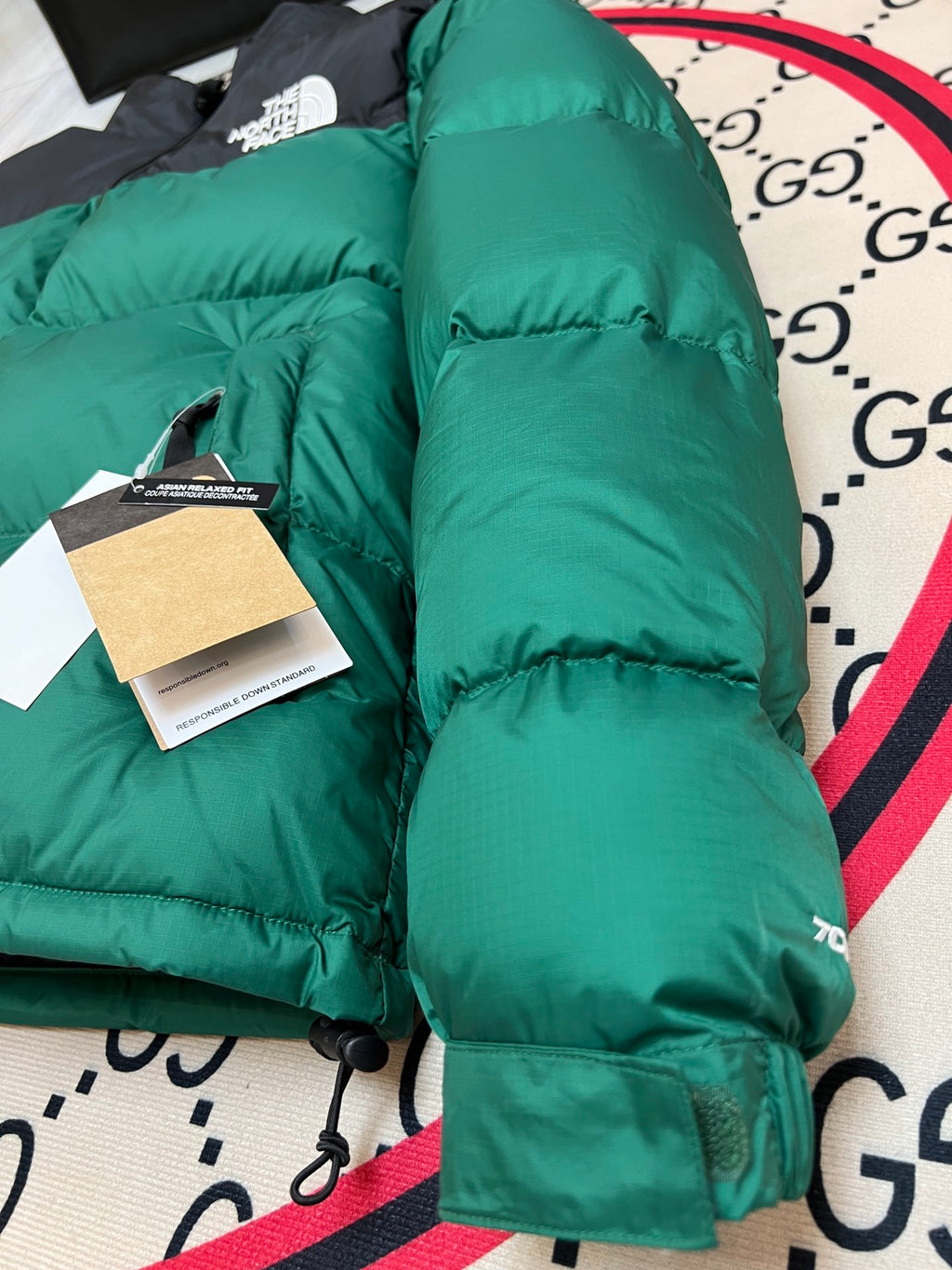 The North Face Emerald Green and Black Colorblock Puffer Jacket