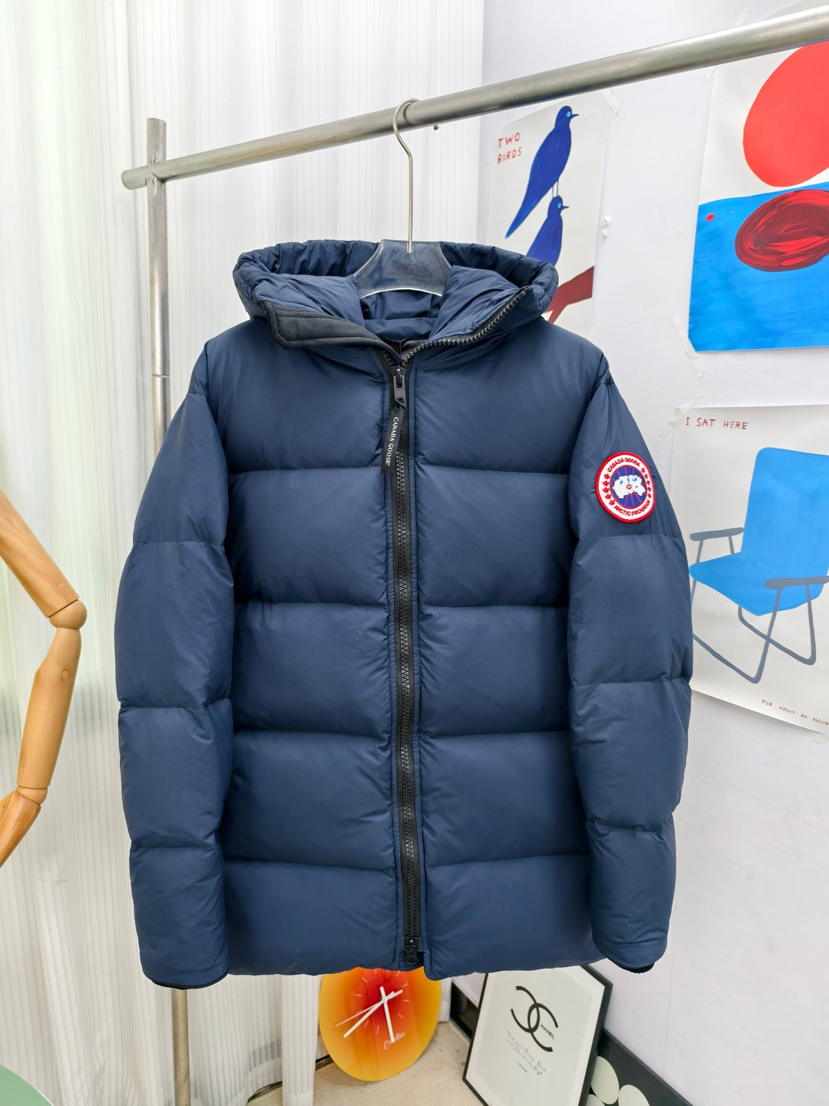 Canada Goose Navy Blue Hooded Quilted Puffer Coat