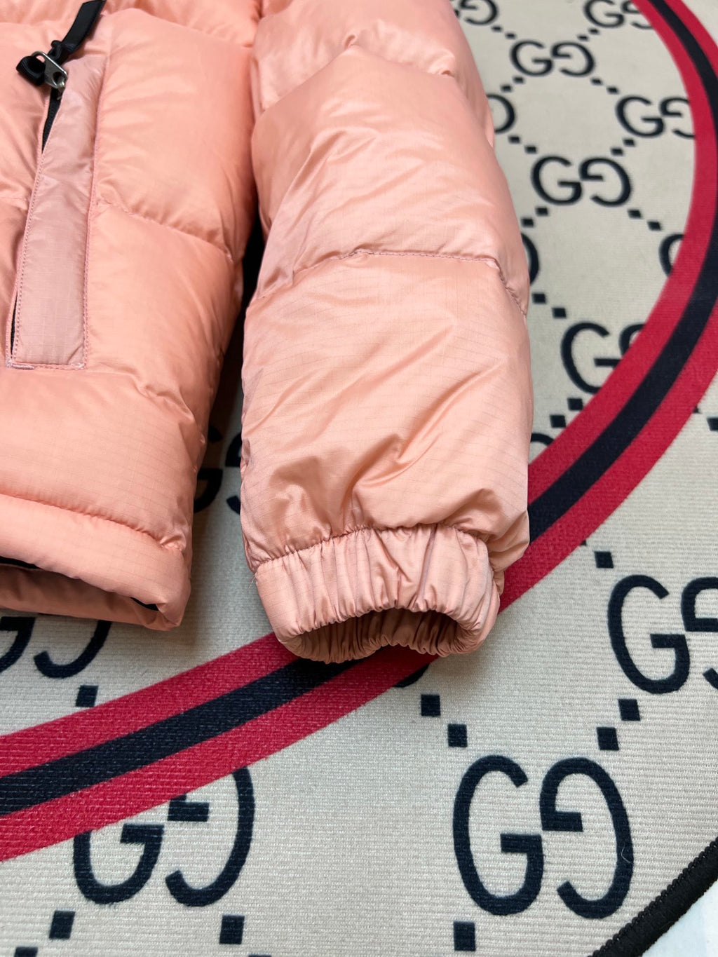 The North Face Peach Pink and Black Colorblock Puffer Jacket