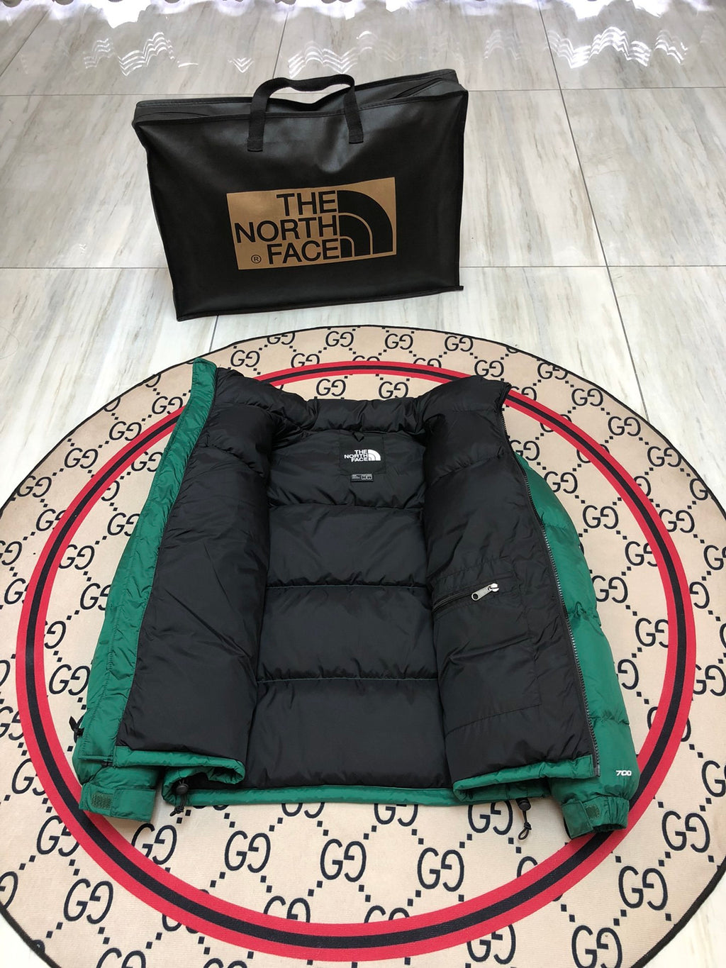 The North Face Emerald Green and Black Colorblock Puffer Jacket