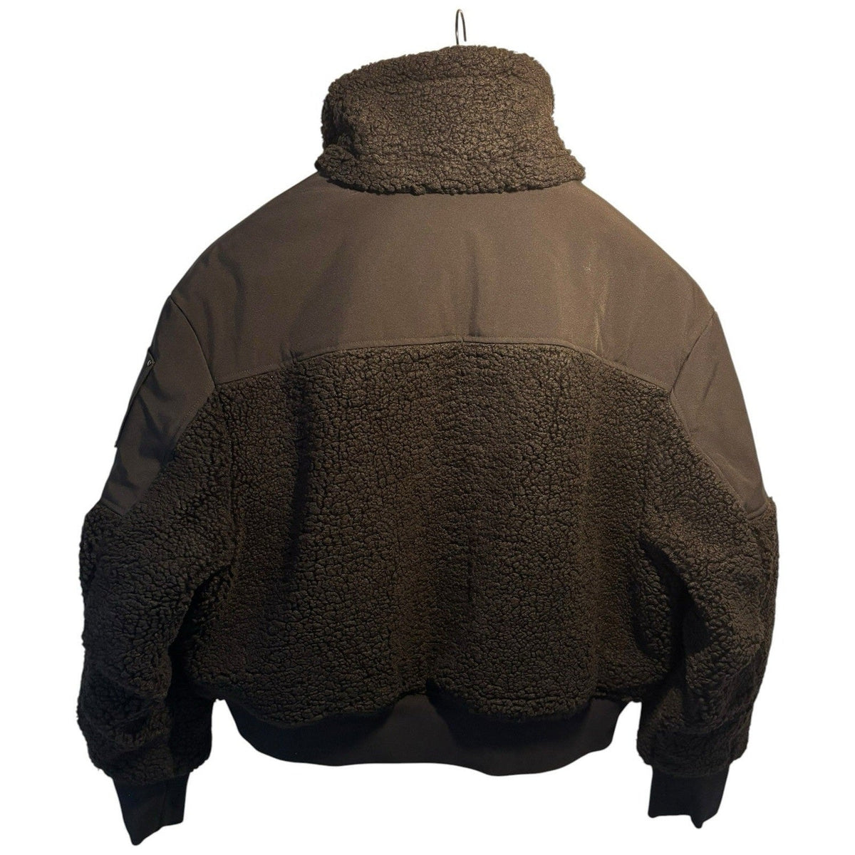 Moose Knuckles Dark Brown Cropped Teddy-Texture Bomber Jacket