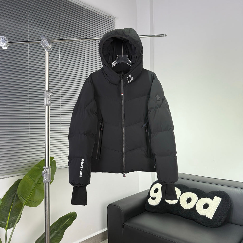 Moncler Black Graphic-Logo Hooded Puffer Jacket