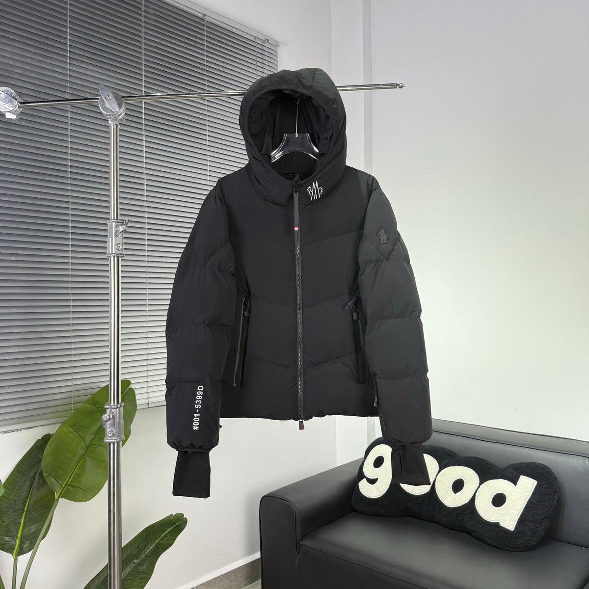 Moncler Black Graphic-Logo Hooded Puffer Jacket