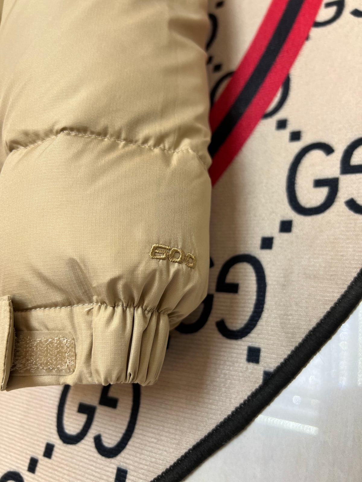 The North Face Beige and Tan Colorblock Puffer Jacket