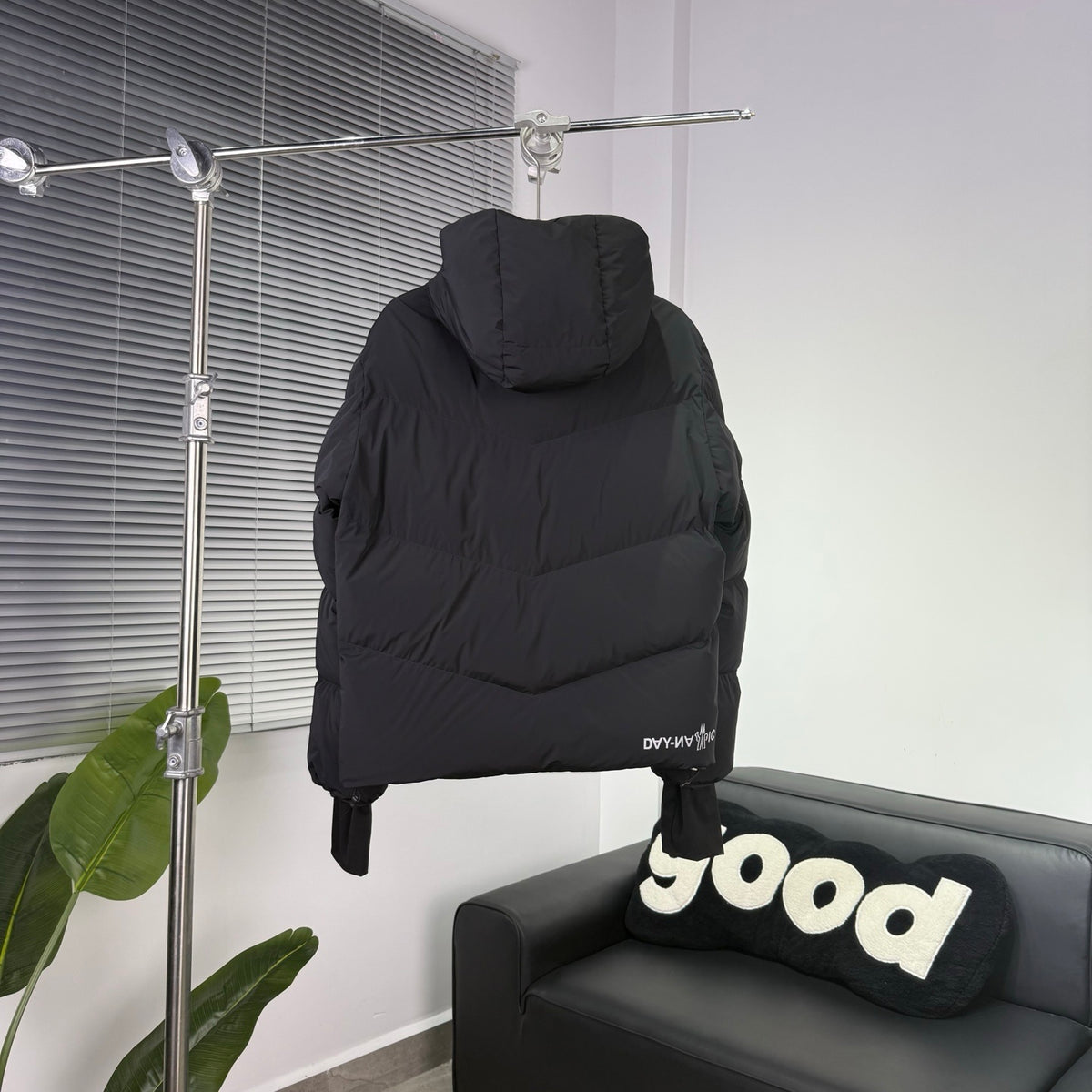 Moncler Black Graphic-Logo Hooded Puffer Jacket