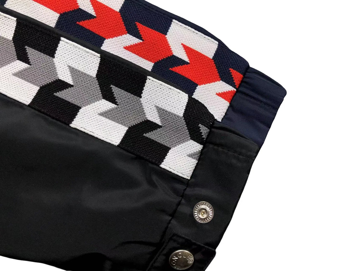 Moncler Black Hooded Zip-Up Jacket with Geometric Sleeve Trim
