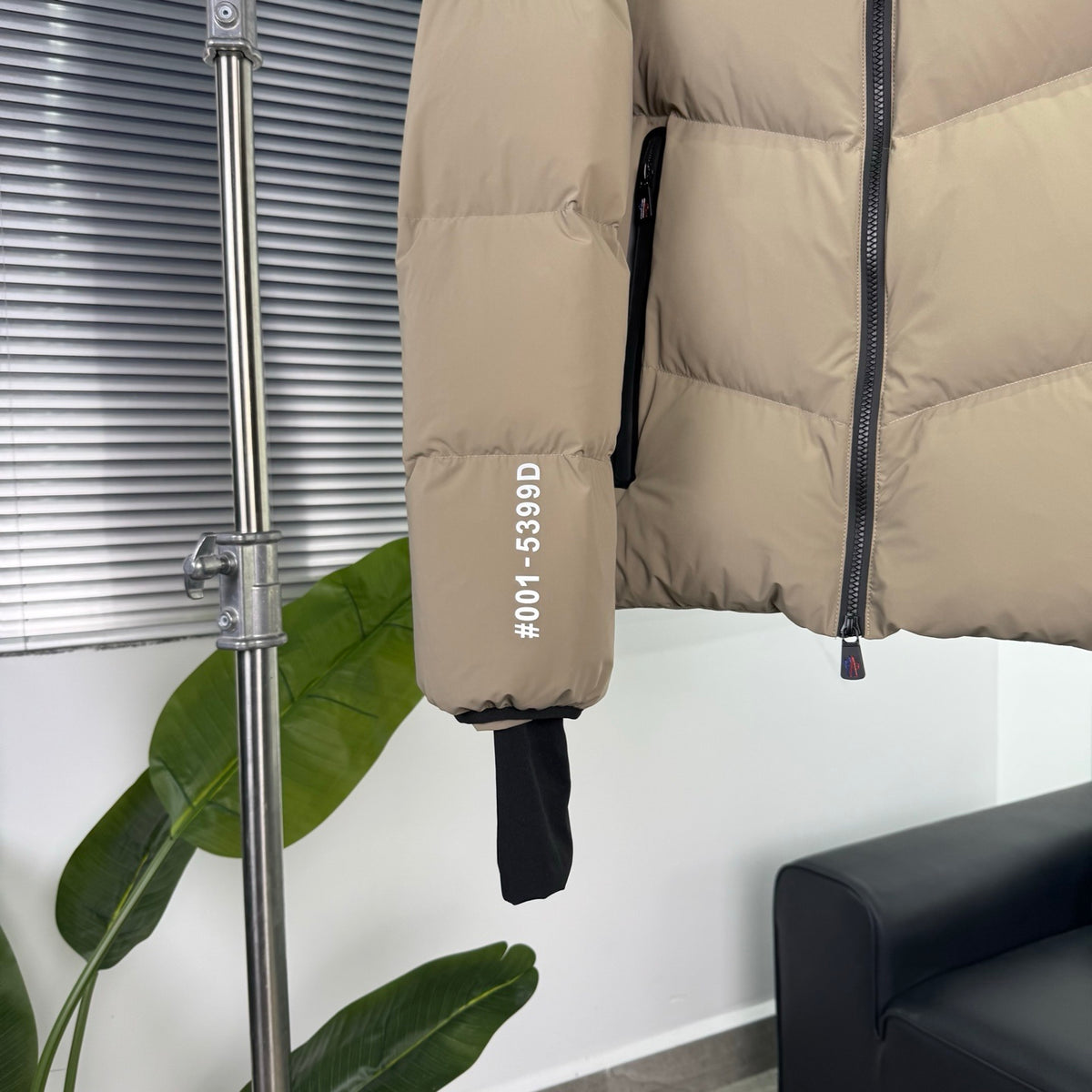 Moncler Sand Beige Graphic-Logo Hooded Puffer Jacket