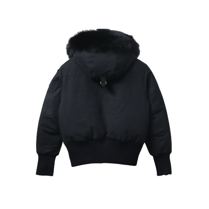 Moose Knuckles Black Pom-Pom Trimmed-Hood Bomber Jacket