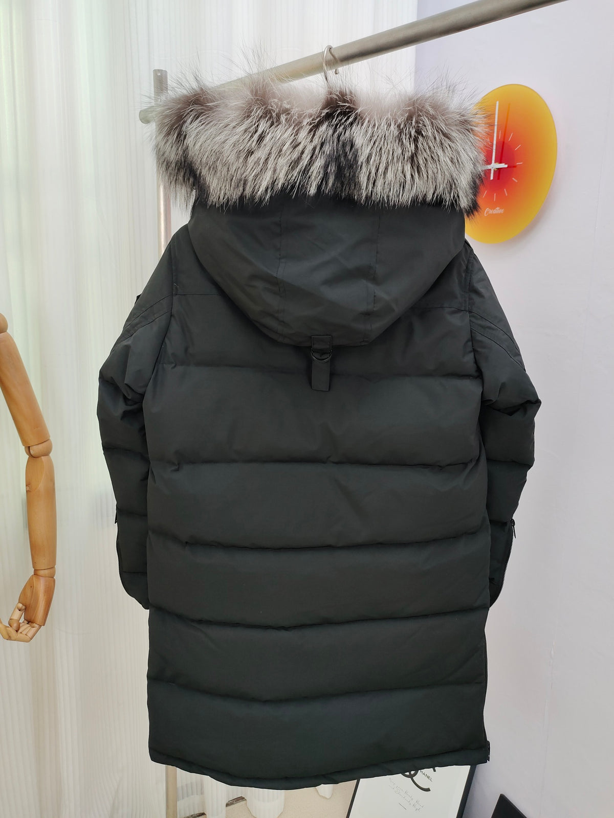 Moose Knuckles Charcoal Gray Trimmed-Hood Long Puffer Parka