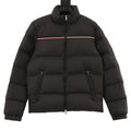 Moncler Black Stand-Collar Quilted Puffer Jacket with Stripe Trim