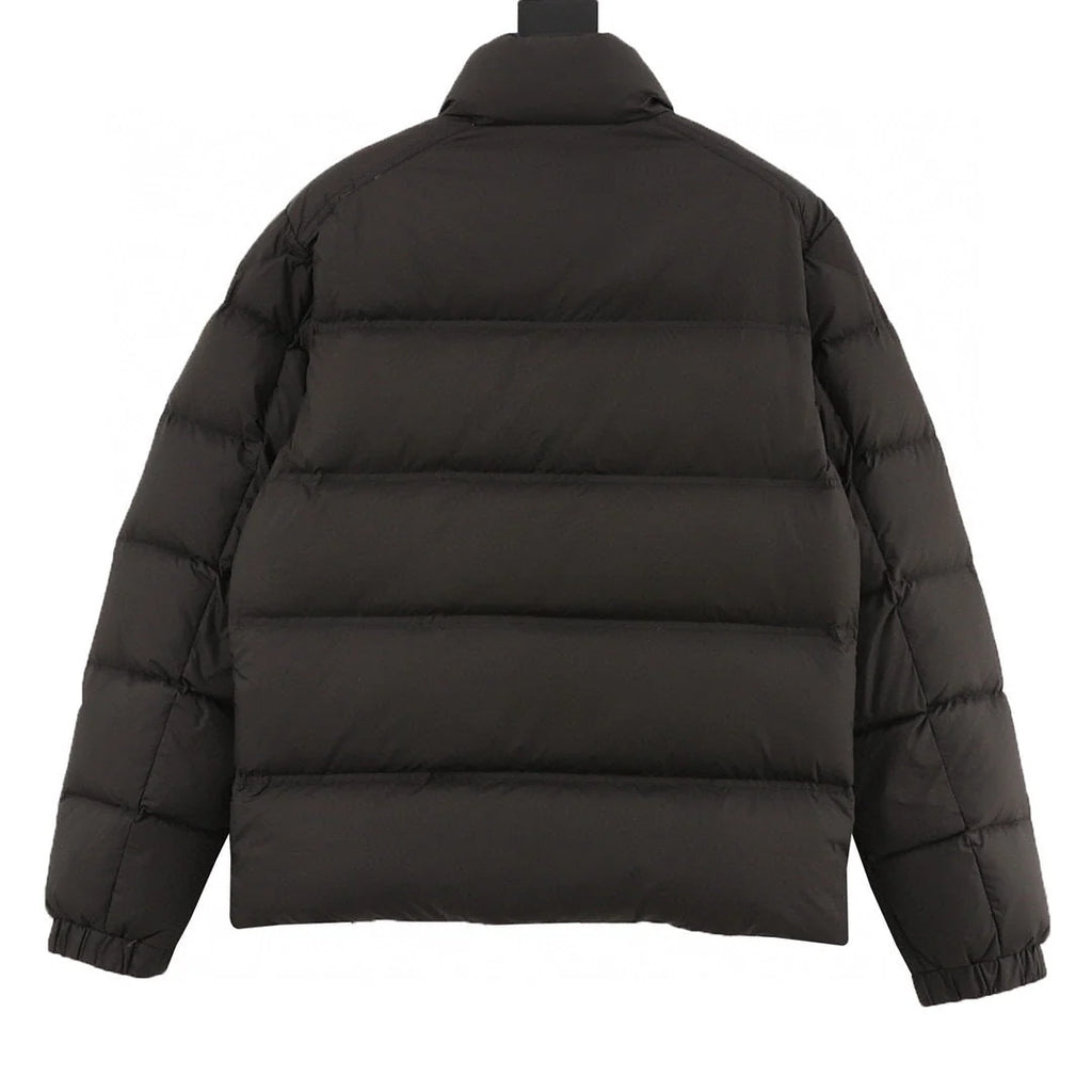 Moncler Black Stand-Collar Quilted Puffer Jacket with Stripe Trim