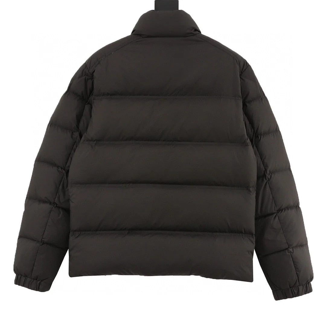 Moncler Black Stand-Collar Quilted Puffer Jacket with Stripe Trim