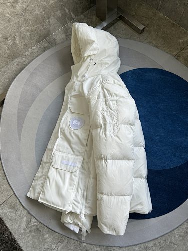 Canada Goose White Hooded Multi-Pocket Puffer Jacket