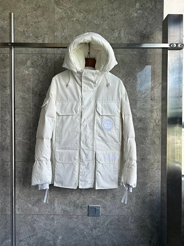 Canada Goose White Hooded Multi-Pocket Puffer Jacket