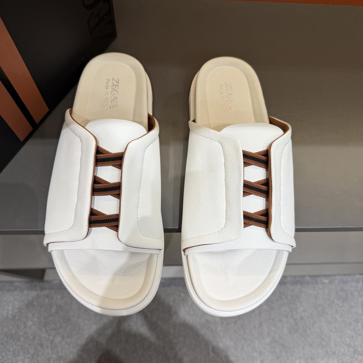 Zegna Men's Lattice Strap Slide Sandals