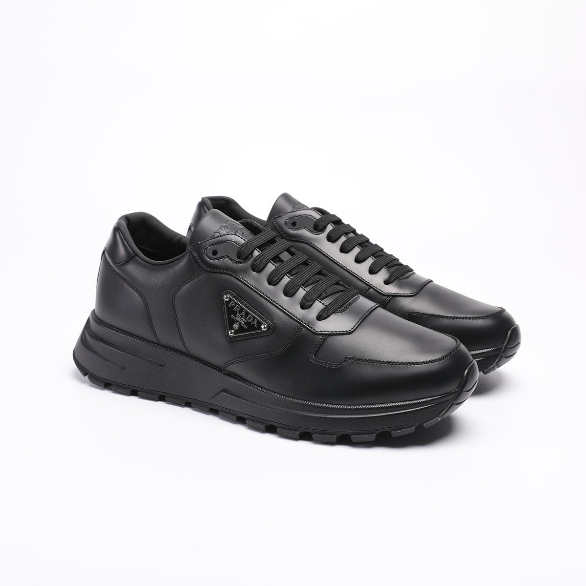 Prada Men's Triangle Plaque Low-Top Sneakers - Lugged Outsole